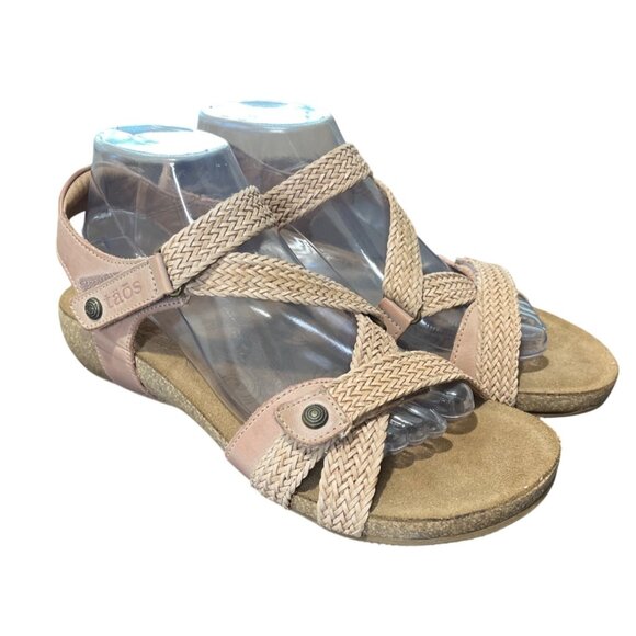 Taos Footwear Shoes - Taos Trulie Braided Leather Cork Sandals Beige Pink Stone Size 41 / US 10
